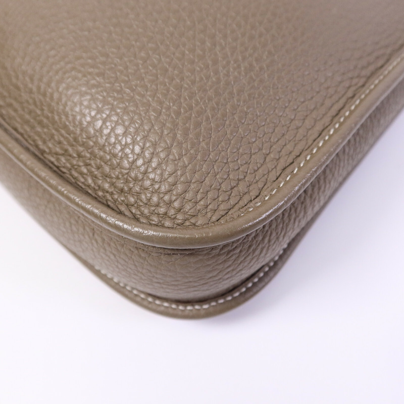 HERMES Clemence皮革Evelyne TPM肩背袋Etoupe/Blue Indigo-12