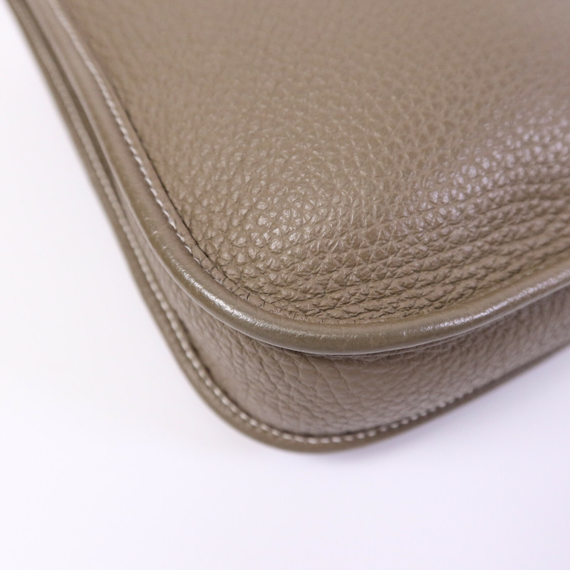 HERMES Clemence皮革Evelyne TPM肩背袋Etoupe/Blue Indigo-13
