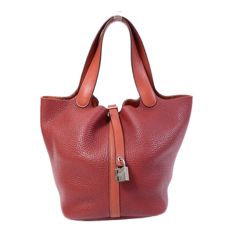 HERMES Clemence皮革Picotin MM手挽袋Rouge