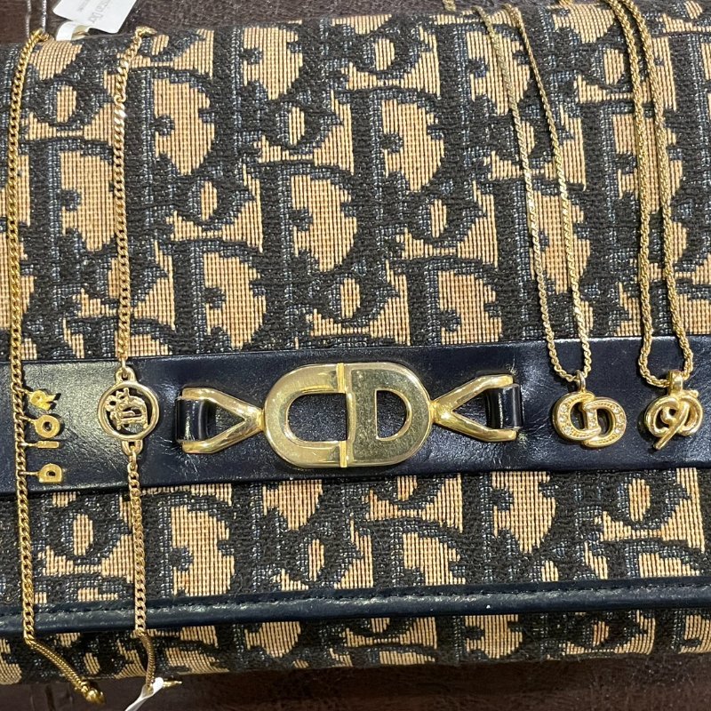 VINTAGE DIOR金色草寫字母品牌logo古董項鍊-3
