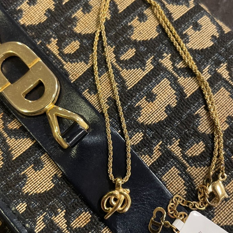 VINTAGE DIOR金色草寫字母品牌logo古董項鍊-5