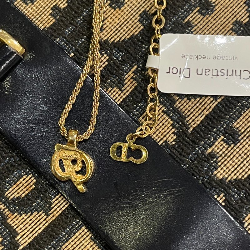 VINTAGE DIOR金色草寫字母品牌logo古董項鍊-6