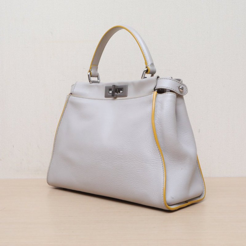 FENDI PEEKABOOREGULAR中號灰色牛皮銀扣肩背包-4
