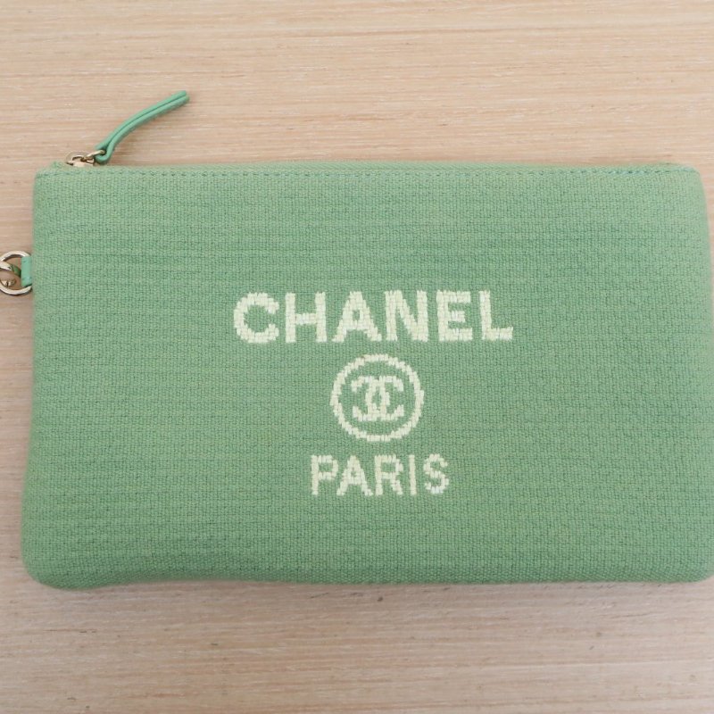 CHANEL 沙灘包帶手柄帆布版中號綠色帆布晶片淺金扣肩背包-3