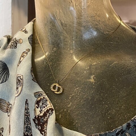 VINTAGE DIOR金色水鑽品牌logo古董項鍊