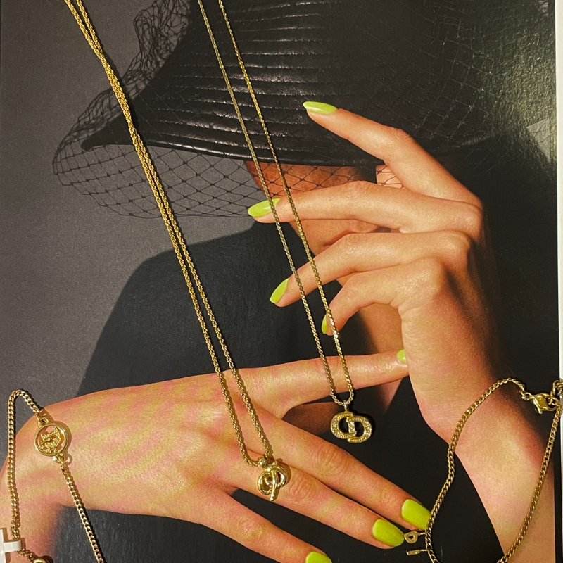 VINTAGE DIOR金色水鑽品牌logo古董項鍊-2
