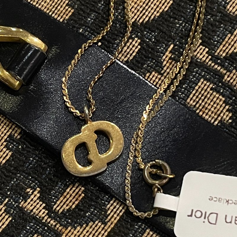 VINTAGE DIOR金色水鑽品牌logo古董項鍊-6
