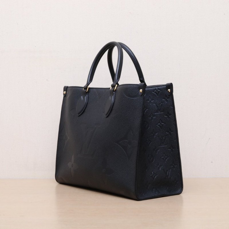 LOUIS VUITTON Onthego中號35黑色牛皮晶片老花壓紋肩背包-4