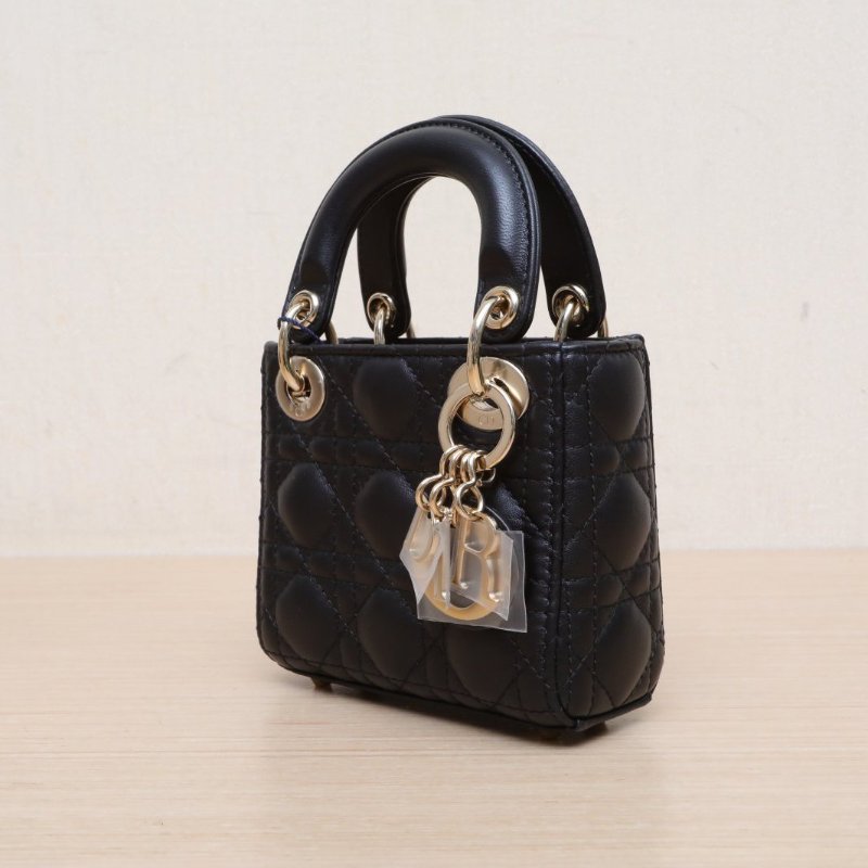 DIOR Lady戴妃包超迷你黑色羊皮金扣2021肩背包-3