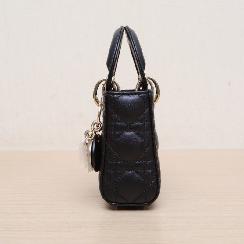 DIOR Lady戴妃包超迷你黑色羊皮金扣2021肩背包-4