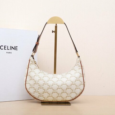 CELINE AVA豌豆包腋下包中號凱旋門印花白色金扣肩背包