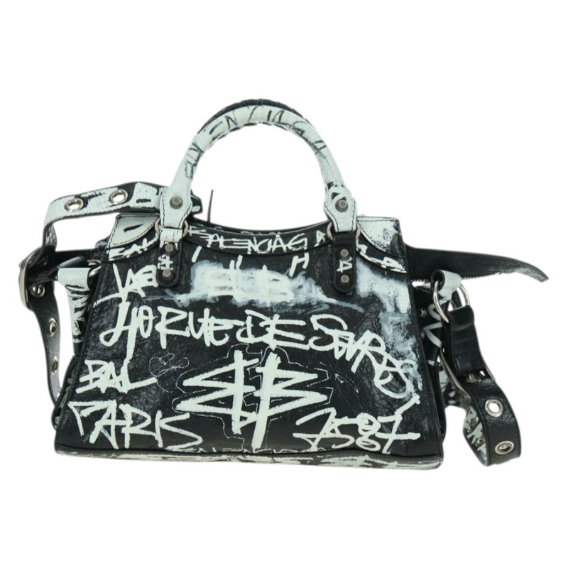 【日本直送】BALENCIAGA Neo Kago City XS 塗鴉包皮革白色 700940 正品 am11504SM-1