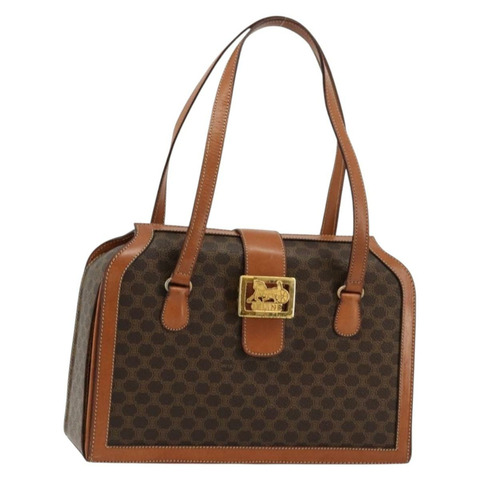 CELINE Macadam帆布手提包 PVC皮革 棕色 金色 正品 178576A