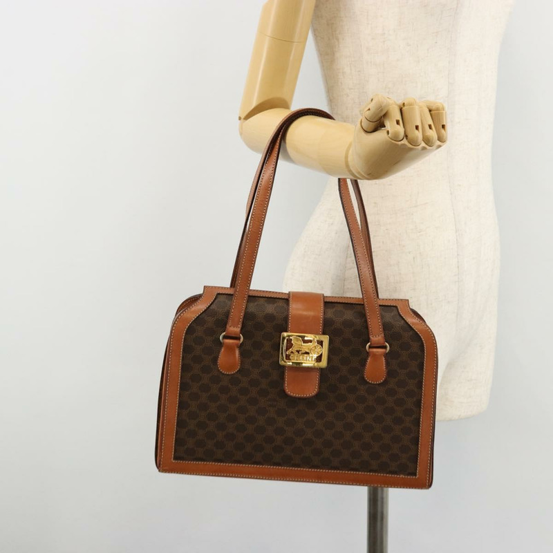 【日本直送】CELINE Macadam帆布手提包 PVC皮革 棕色 金色 正品 178576A-22