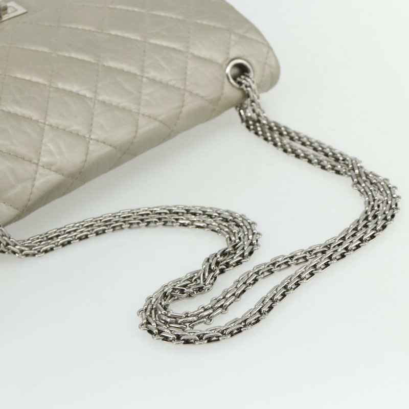 【日本直送】香奈兒 Chain Matelasse 2.55 肩背包 羊皮 銀色 CC Auth ka4200V-6