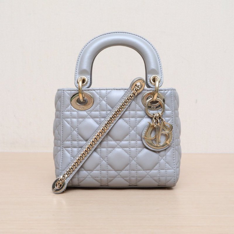 DIOR Lady戴妃包三格灰色羊皮淺金扣2020肩背包-1