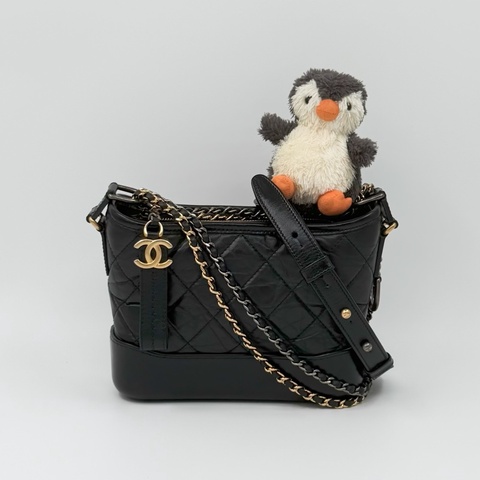 Chanel 黑金菱格紋揉製牛皮流浪包｜小號｜Wisher惟奢