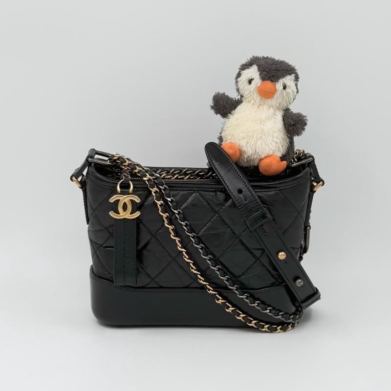 Chanel 黑金菱格紋揉製牛皮流浪包｜小號｜Wisher惟奢-0