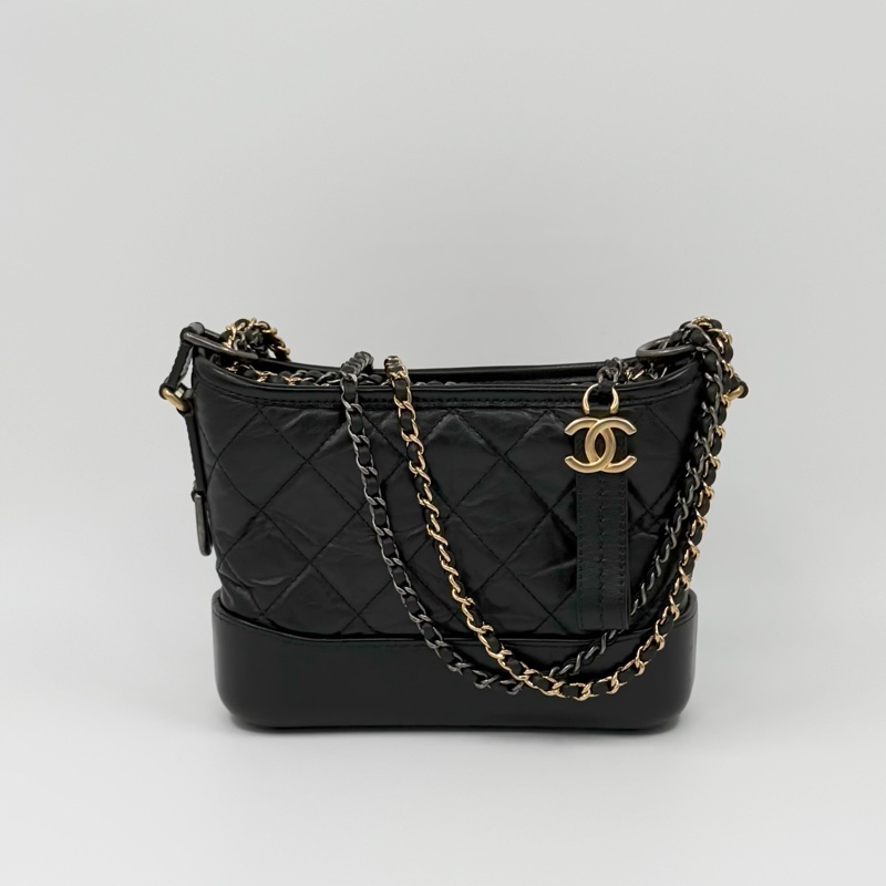 Chanel 黑金菱格紋揉製牛皮流浪包｜小號｜Wisher惟奢-1