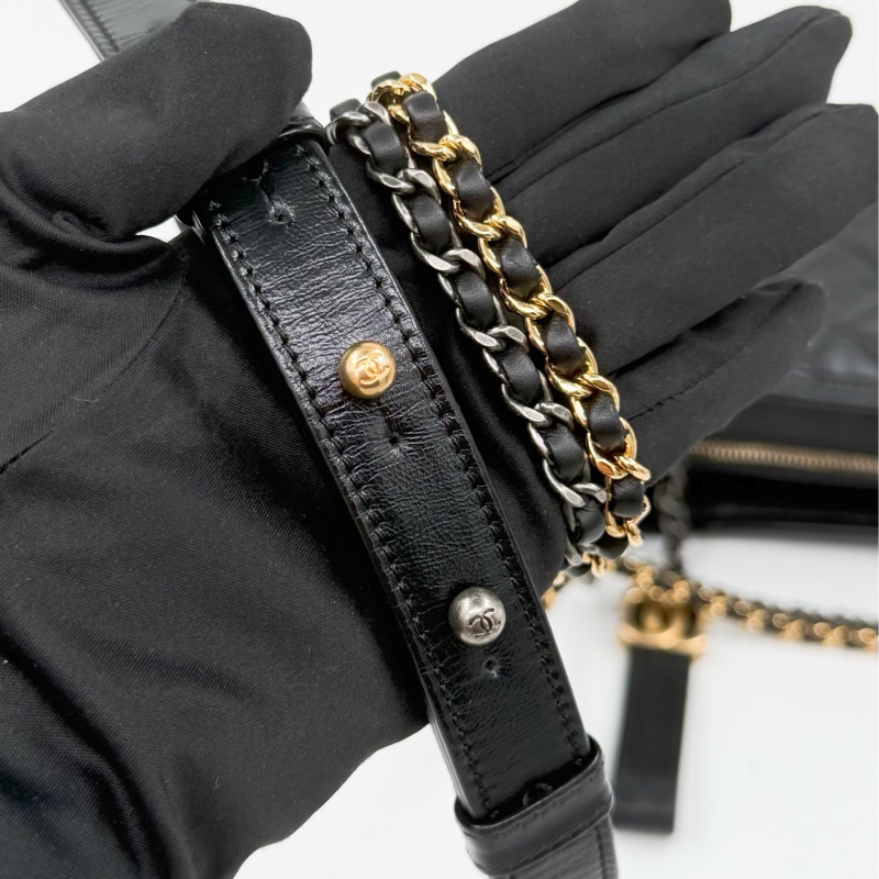 Chanel 黑金菱格紋揉製牛皮流浪包｜小號｜Wisher惟奢-8