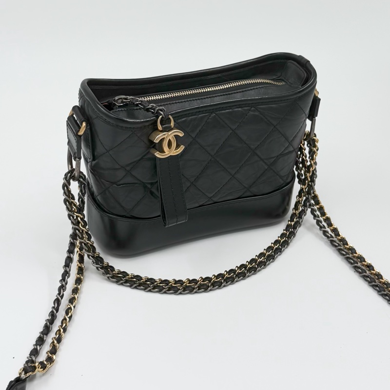 Chanel 黑金菱格紋揉製牛皮流浪包｜小號｜Wisher惟奢-9