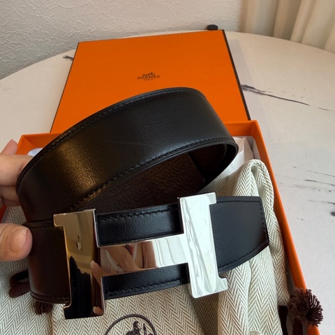 Hermes 黑銀H 90cm皮帶