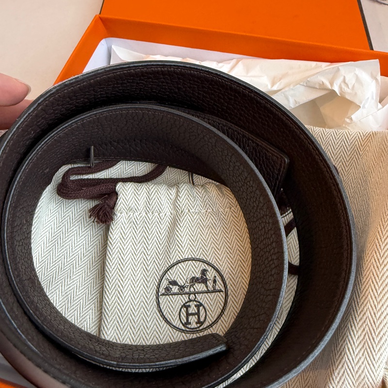 Hermes 黑銀H 90cm皮帶-3
