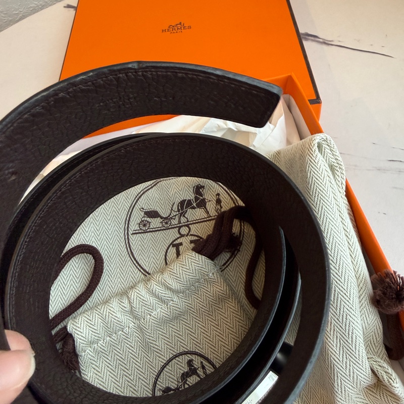 Hermes 黑銀H 90cm皮帶-4