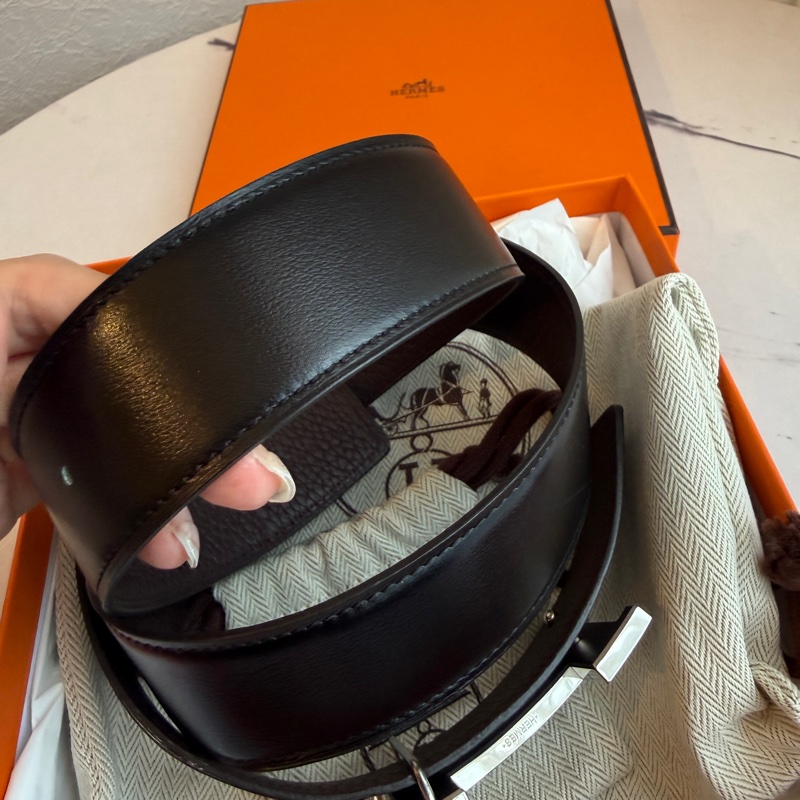 Hermes 黑銀H 90cm皮帶-5