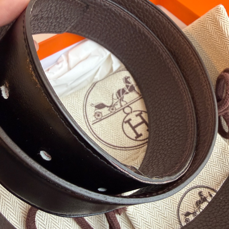 Hermes 黑銀H 90cm皮帶-7