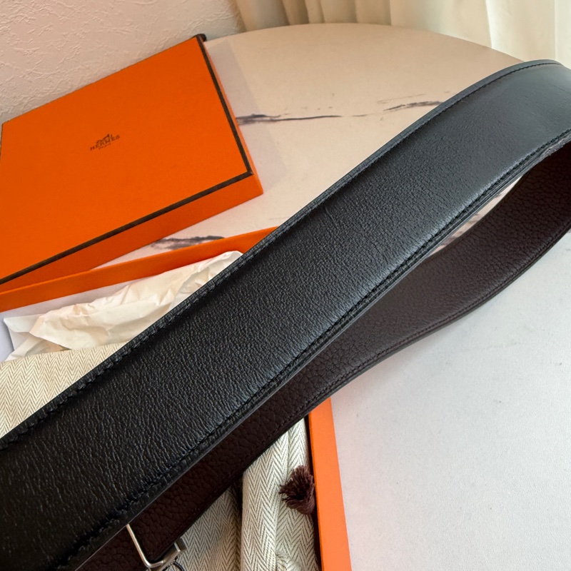Hermes 黑銀H 90cm皮帶-10