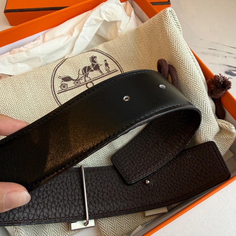 Hermes 黑銀H 90cm皮帶-13