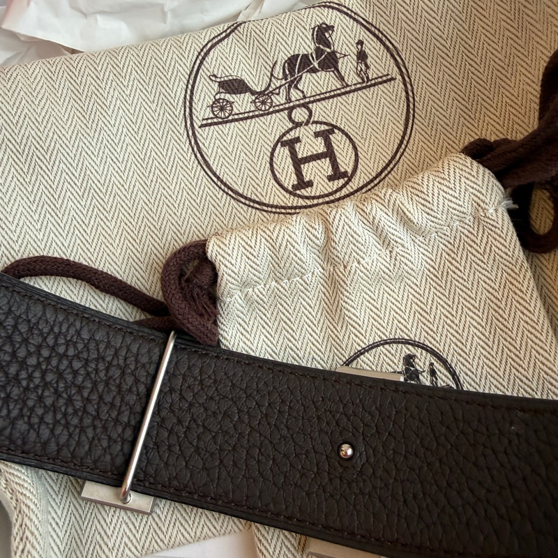 Hermes 黑銀H 90cm皮帶-16