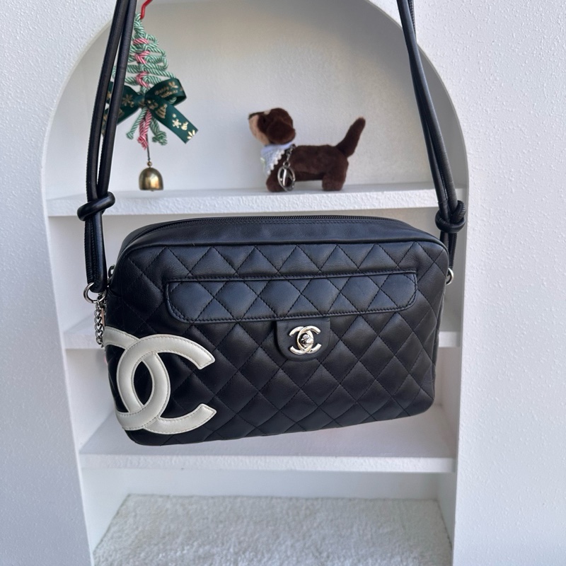 Chanel 稀有康鵬系列黑白相機包 尺寸約26×6×16cm 牛皮-1