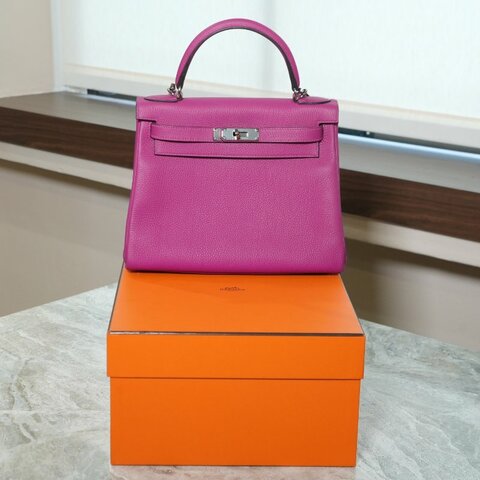 【美收精品】HERMÈS Kelly 桃粉色粒面皮革手提肩背包 C刻 5-381