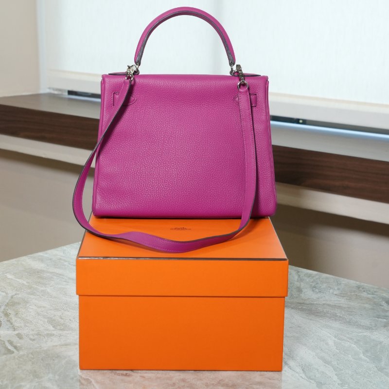 【美收精品】HERMÈS Kelly 桃粉色粒面皮革手提肩背包 C刻 5-381-1