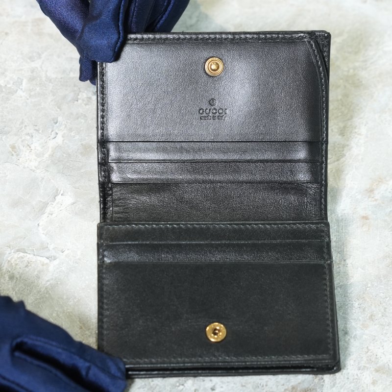 【美收精品】GUCCI 黑色 GG Marmont Chevron 皮革短夾卡片夾 5-380-11