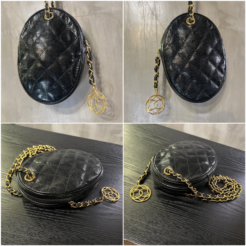 香奈兒極罕中古黑色蜥蜴皮單肩包 Chanel Vintage Lizard Skin Diamond Quilted Shoulder Bag In Black With Charm-1