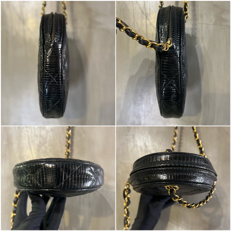香奈兒極罕中古黑色蜥蜴皮單肩包 Chanel Vintage Lizard Skin Diamond Quilted Shoulder Bag In Black With Charm-2