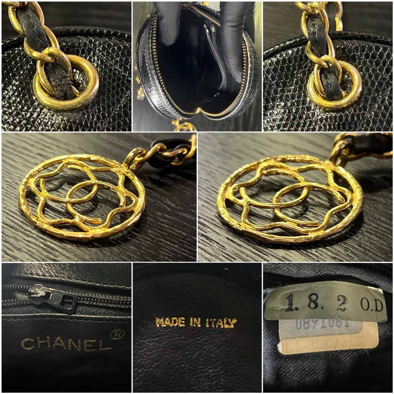 香奈兒極罕中古黑色蜥蜴皮單肩包 Chanel Vintage Lizard Skin Diamond Quilted Shoulder Bag In Black With Charm-4