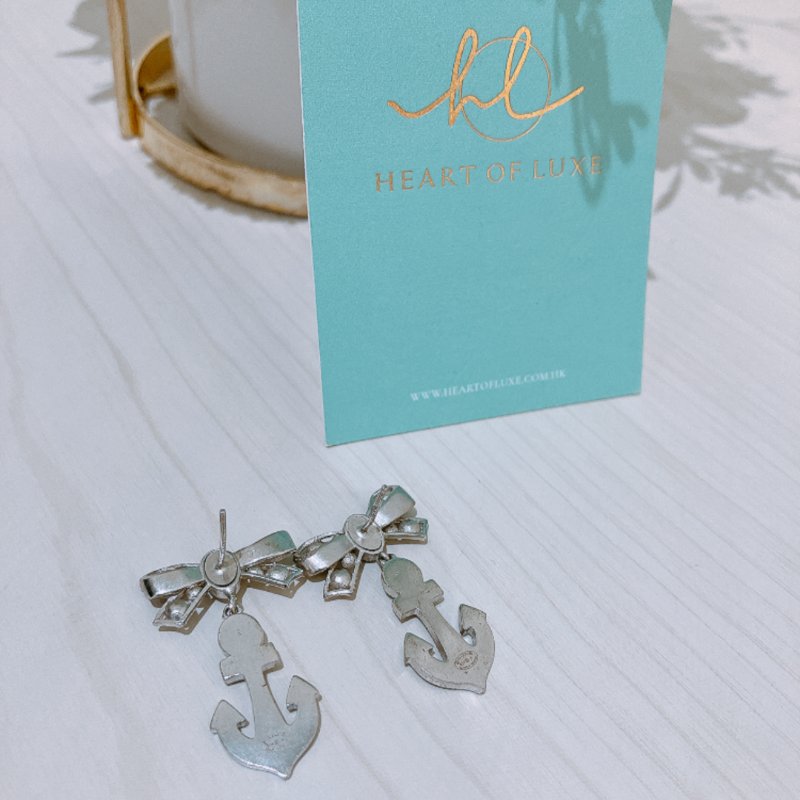 TK2047 Chanel 香奈兒蝴蝶結雙水昌耳環 Silver-Tone Metal Bow Anchor Dangle Earrings-2