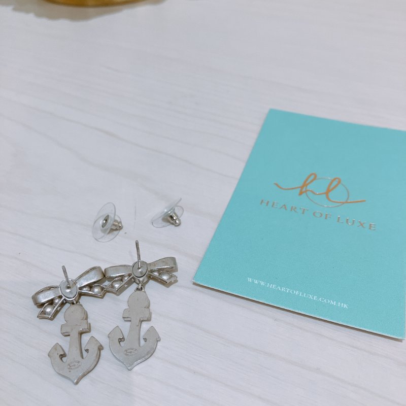 TK2047 Chanel 香奈兒蝴蝶結雙水昌耳環 Silver-Tone Metal Bow Anchor Dangle Earrings-7