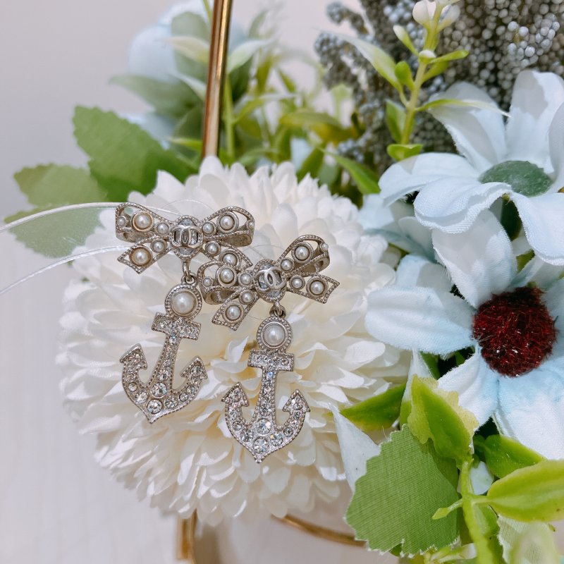 TK2047 Chanel 香奈兒蝴蝶結雙水昌耳環 Silver-Tone Metal Bow Anchor Dangle Earrings-14