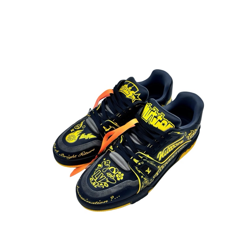 LV/路易威登8.5碼42.5碼/黑黃塗鴉trainer/99新-1