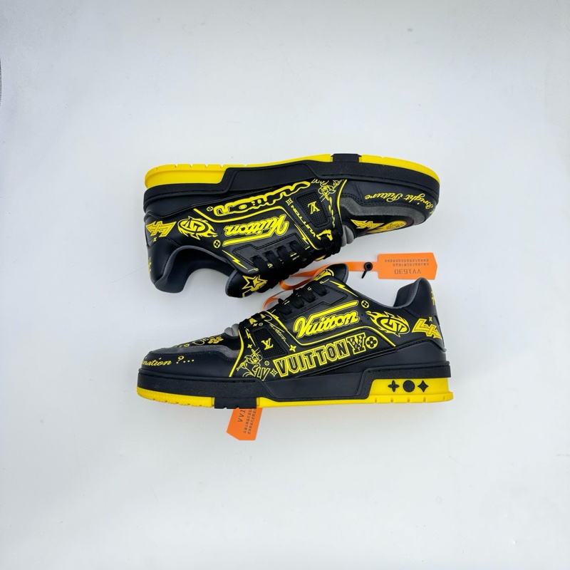 LV/路易威登8.5碼42.5碼/黑黃塗鴉trainer/99新-2