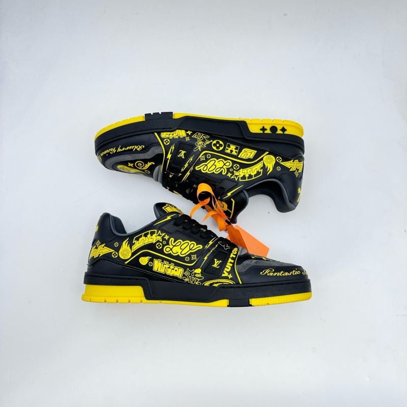 LV/路易威登8.5碼42.5碼/黑黃塗鴉trainer/99新-3