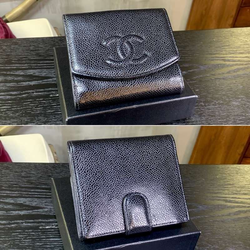 香奈儿复古鱼子醬皮短銀包 Chanel Vintage Caviar Skin Short Wallet With CC Logo （Full set)-1