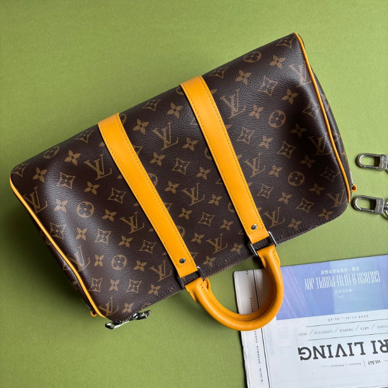 Keppall 35 ::LOUIS VUITTON:: LV M13201 經典花紋黃色皮革銀釦旅行袋手提斜背包-1