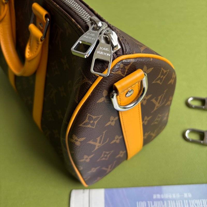 Keppall 35 ::LOUIS VUITTON:: LV M13201 經典花紋黃色皮革銀釦旅行袋手提斜背包-2