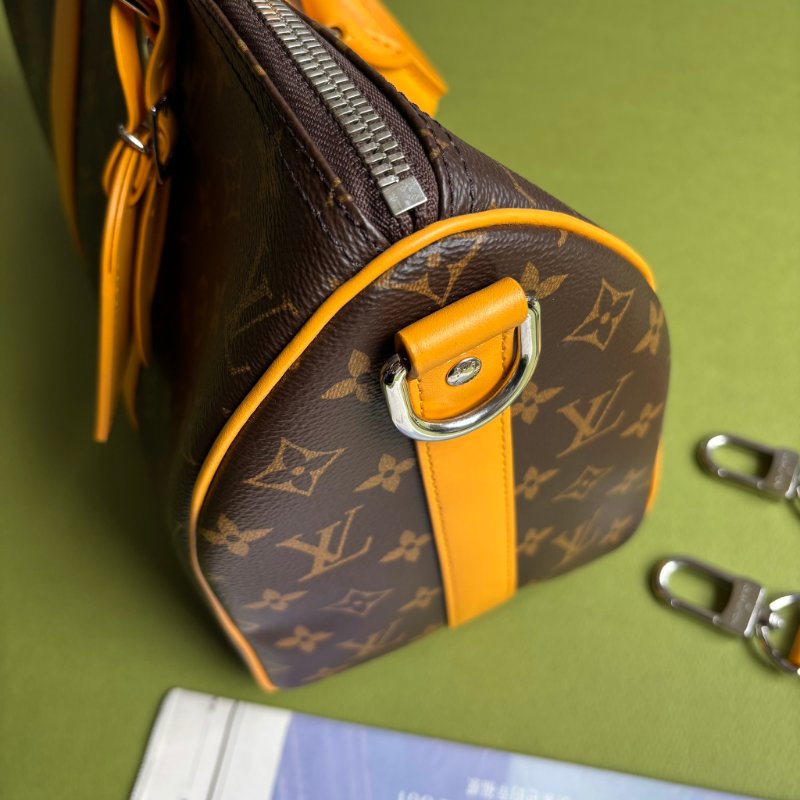 Keppall 35 ::LOUIS VUITTON:: LV M13201 經典花紋黃色皮革銀釦旅行袋手提斜背包-3